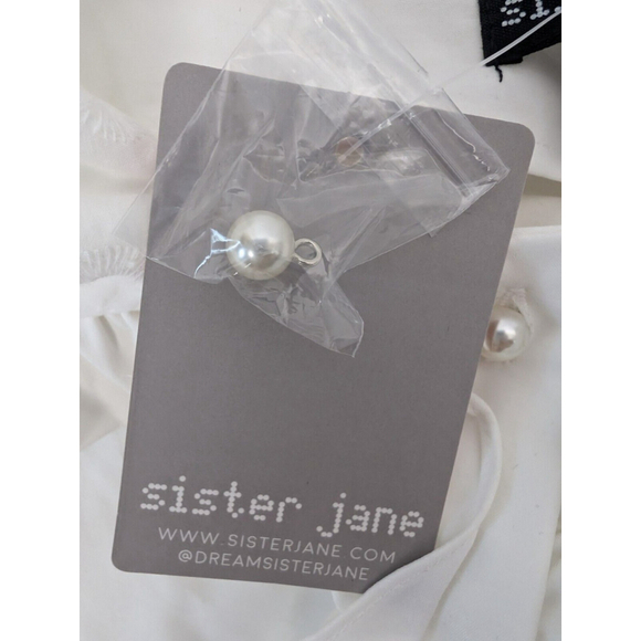 Sister Jane Curious Babydoll Dress White Broderie Bib Collar Pearl Button XL - Picture 8 of 11